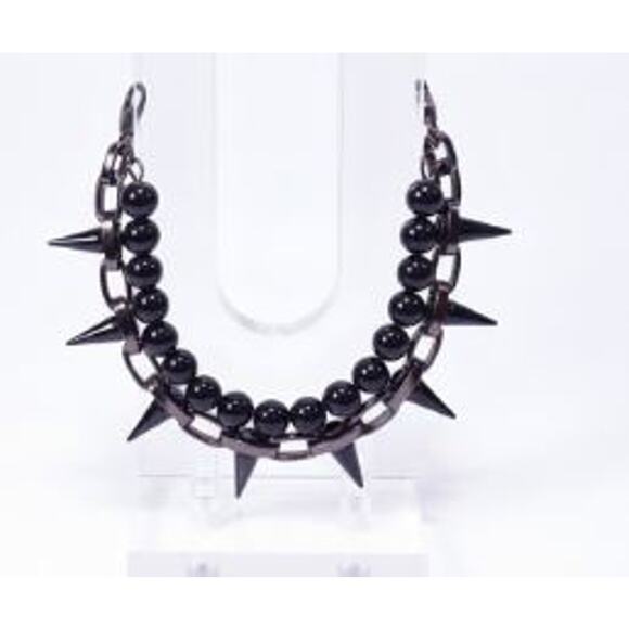 Joomi Lim Women's Single Row Spike Black Bead Two Row Bracelet NWOT 168 - Picture 2 of 8